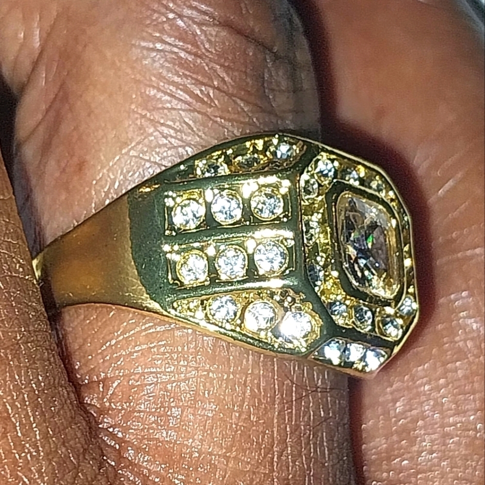 Classic Men's Gold and Silver Art Deco Ring with Diamond Accents Sz 11 - Picture 7 of 13